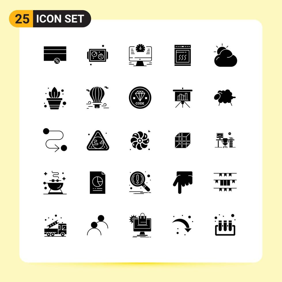 User Interface Pack of 25 Basic Solid Glyphs of beach cooking computer microwave oven Editable Vector Design Elements