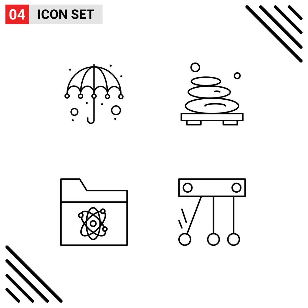 Set of 4 Vector Filledline Flat Colors on Grid for colorful atom umbrella relax science Editable Vector Design Elements