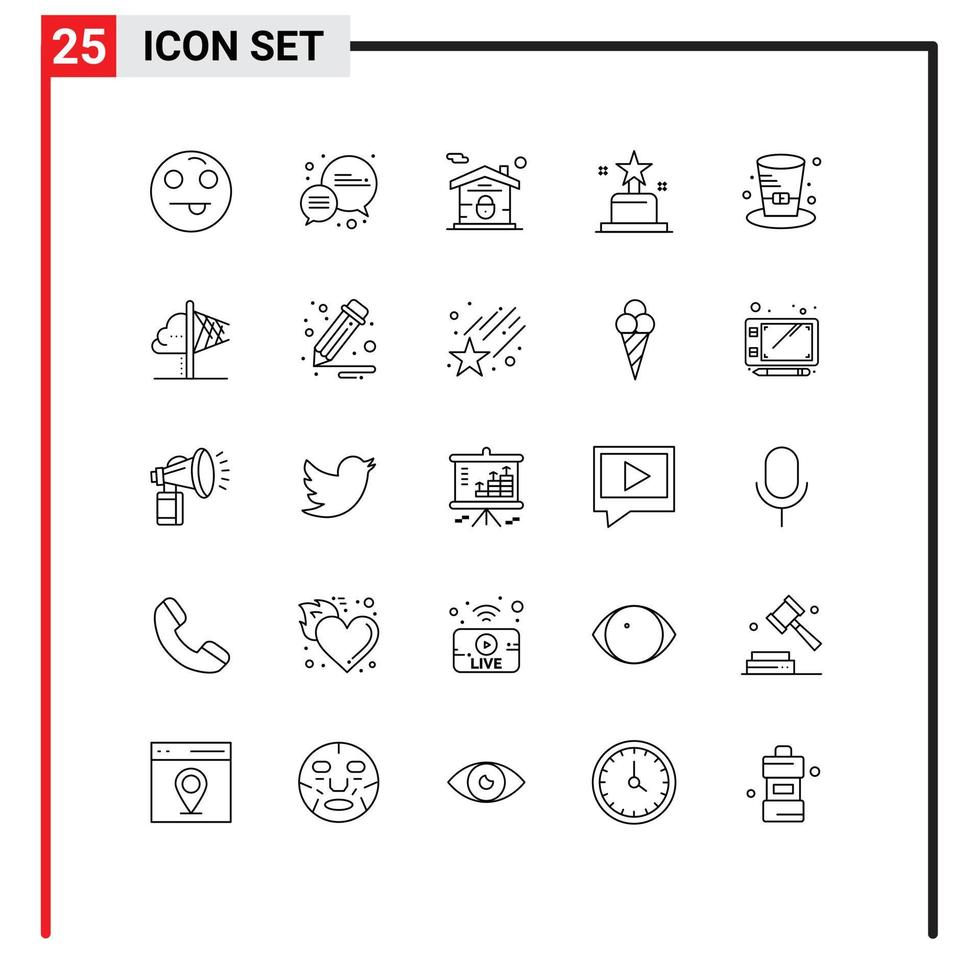 Modern Set of 25 Lines and symbols such as creativity hat lock detective oscar Editable Vector Design Elements