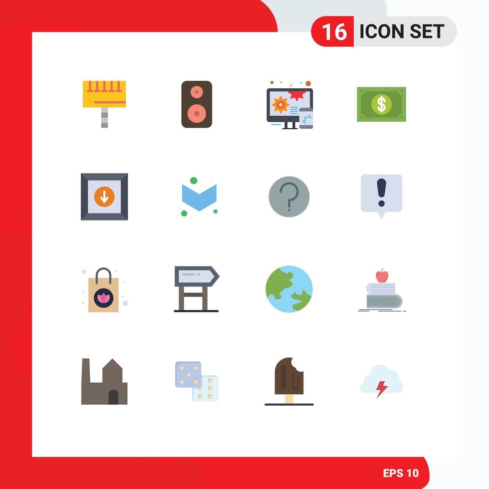 16 User Interface Flat Color Pack of modern Signs and Symbols of ad responsive signboard laud money Editable Pack of Creative Vector Design Elements