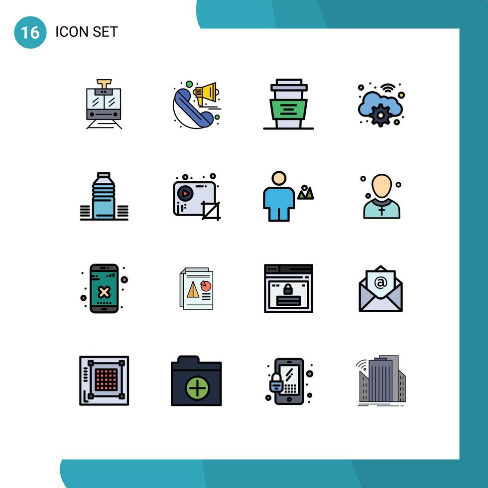Modern Set of 16 Flat Color Filled Lines and symbols such as bottle wifi beverages gear drink Editable Creative Vector Design Elements