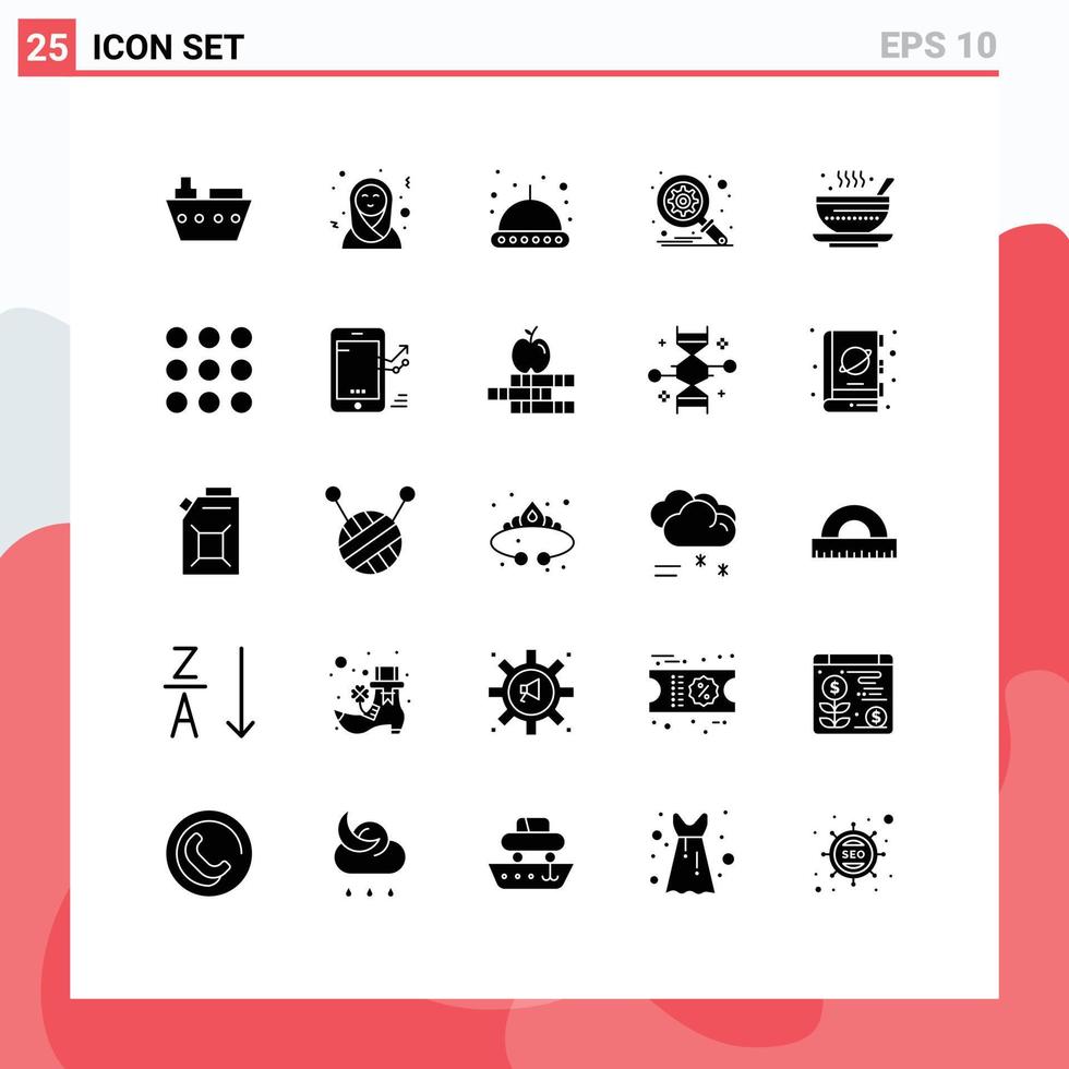 25 Creative Icons Modern Signs and Symbols of qehwa hot space dish search Editable Vector Design Elements