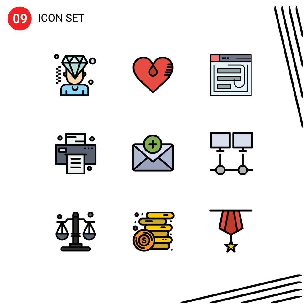 Pack of 9 creative Filledline Flat Colors of print website gift web password Editable Vector Design Elements