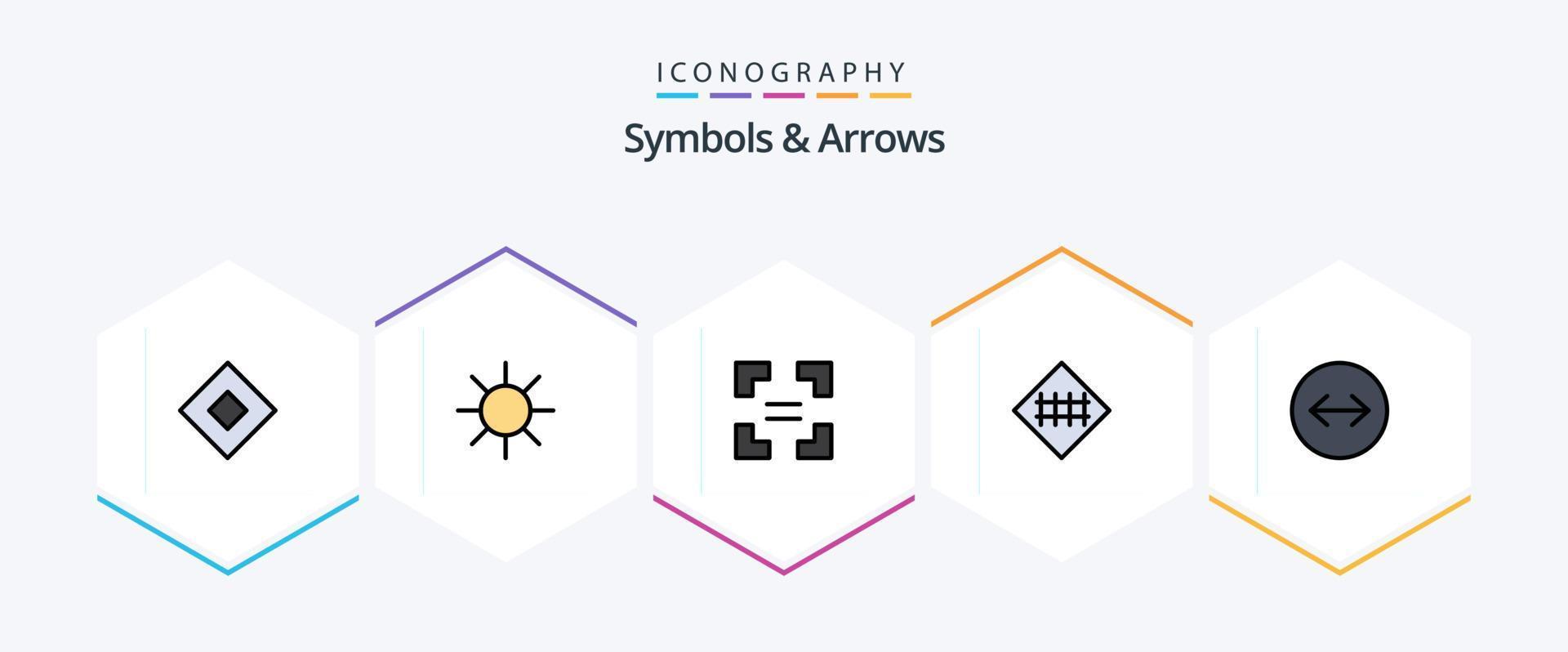 Symbols and Arrows 25 FilledLine icon pack including swipe arrows. horizontal swipe. arrow. road symbols. road fence vector