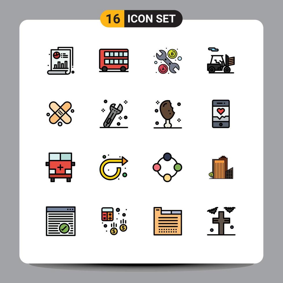 16 Thematic Vector Flat Color Filled Lines and Editable Symbols of plaster bandage transport transport forklift Editable Creative Vector Design Elements