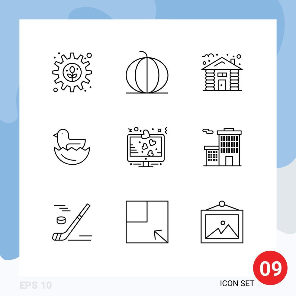Modern Set of 9 Outlines and symbols such as heart easter vegetable egg tree Editable Vector Design Elements