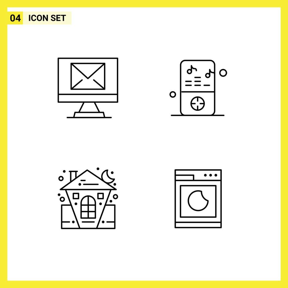 Group of 4 Filledline Flat Colors Signs and Symbols for compose halloween ipod player house Editable Vector Design Elements