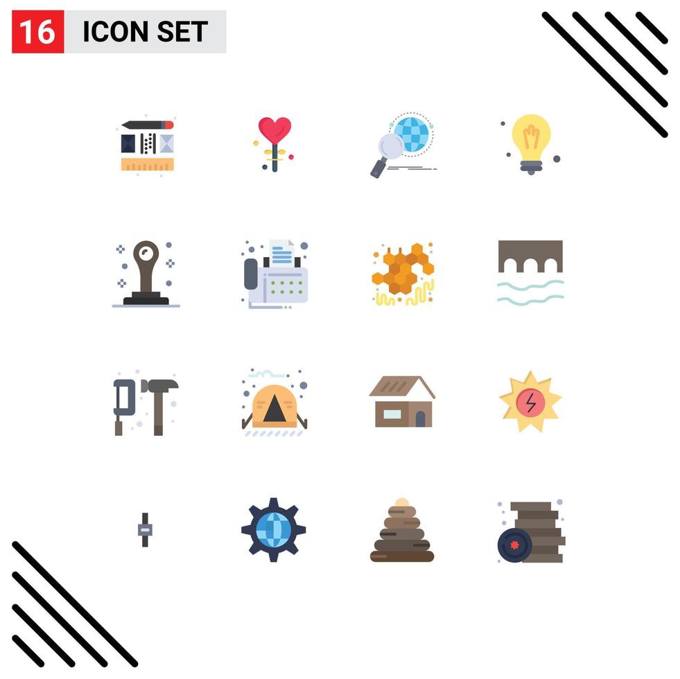 Editable Vector Line Pack of 16 Simple Flat Colors of creative magnifier heart valentine world Editable Pack of Creative Vector Design Elements
