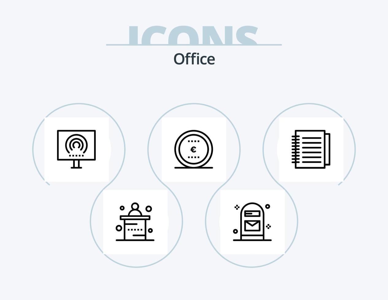 paquete de iconos de línea de oficina 5 diseño de iconos. hasta. expediente. entorno. caja. verdadero vector