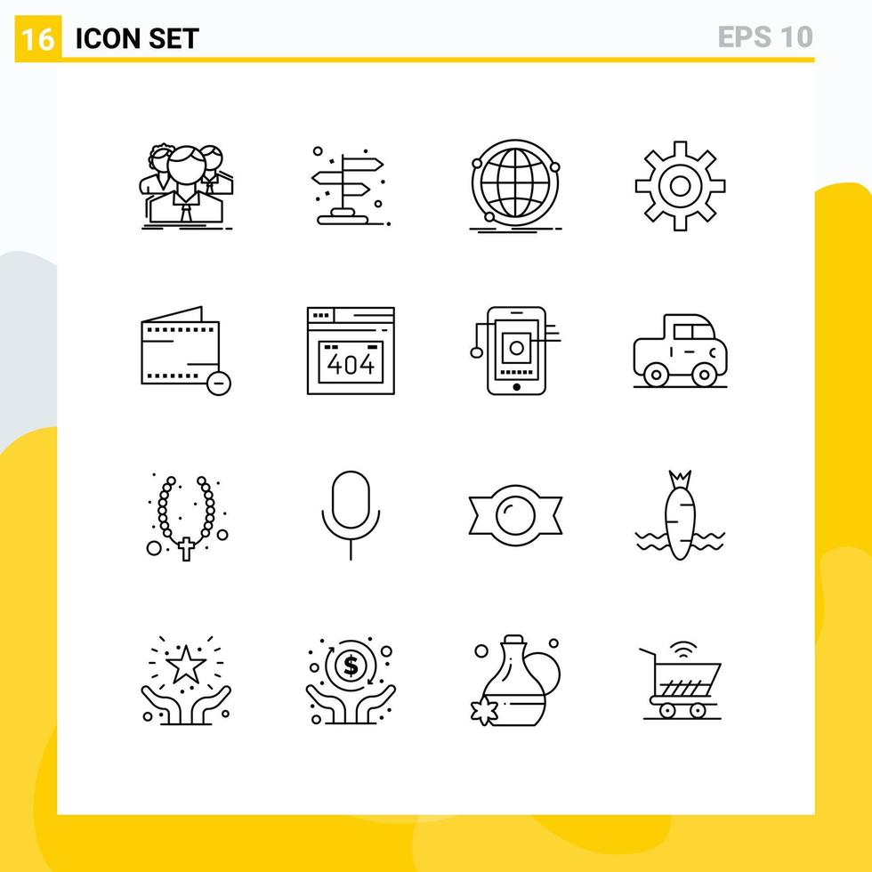 Modern Set of 16 Outlines Pictograph of user interface pointer gear network Editable Vector Design Elements