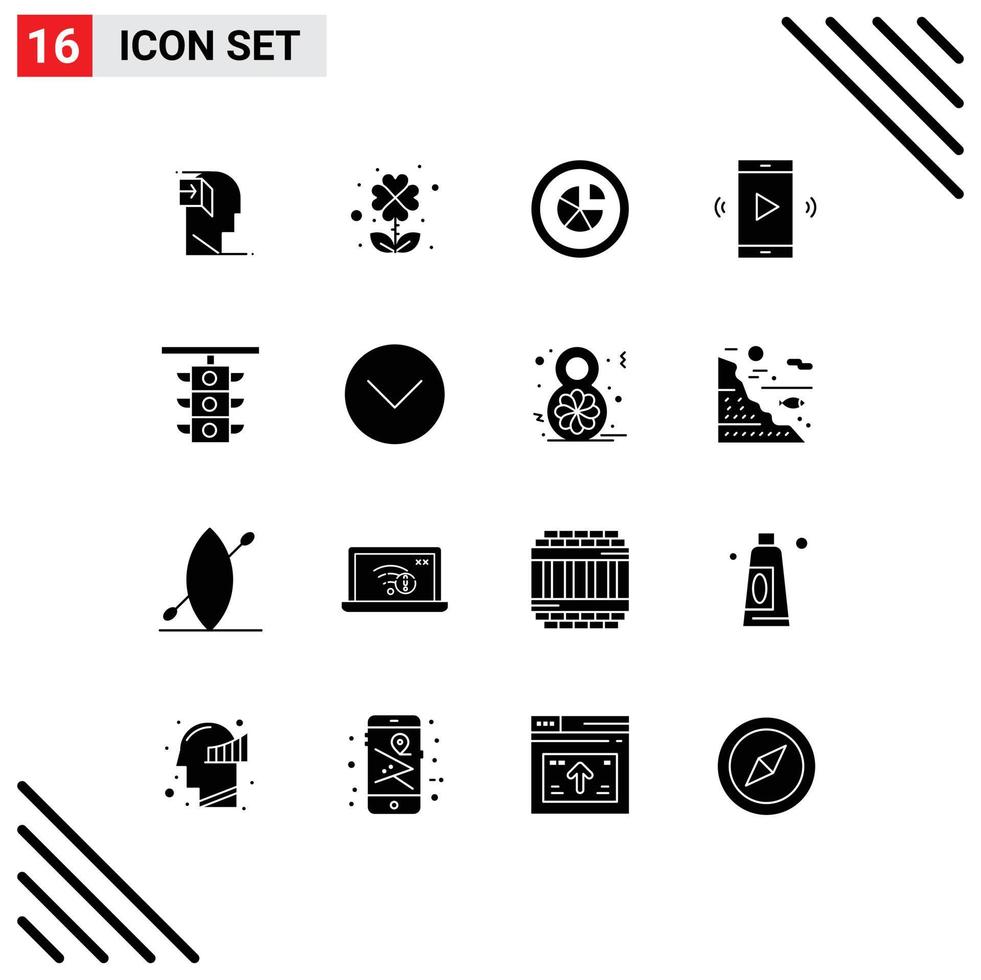 Group of 16 Solid Glyphs Signs and Symbols for volume open volume analytics loudspeaker report Editable Vector Design Elements