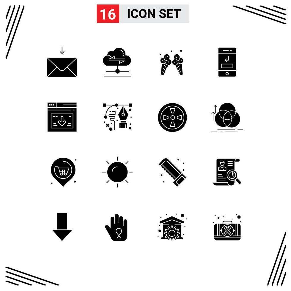 Pack of 16 Modern Solid Glyphs Signs and Symbols for Web Print Media such as page technology ice phone call Editable Vector Design Elements