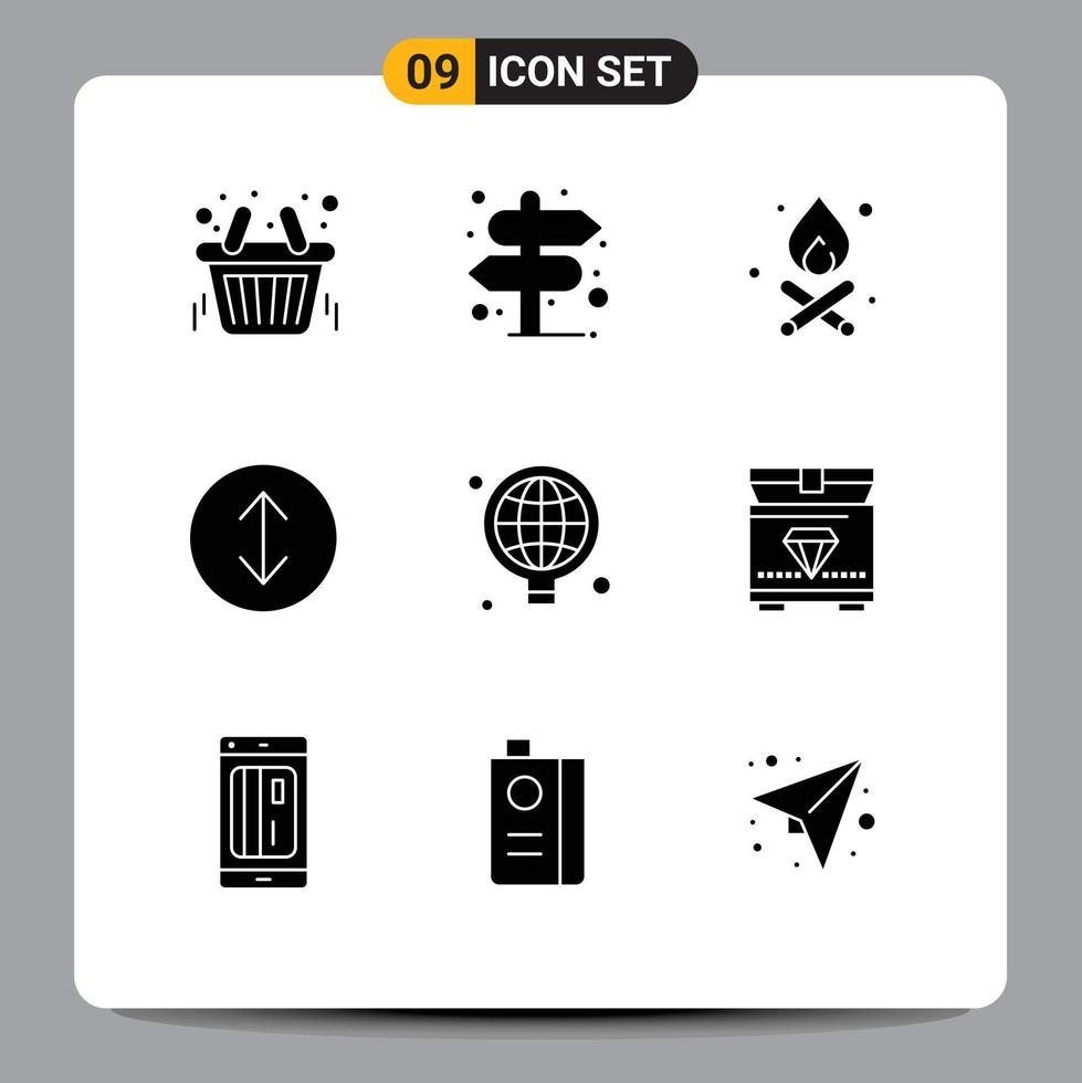 símbolos de iconos universales grupo de 9 glifos sólidos modernos del mundo de la hoguera del negocio del tesoro expandir elementos de diseño de vectores editables