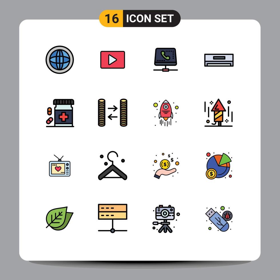 Set of 16 Modern UI Icons Symbols Signs for technology cooling player air conditioner online Editable Creative Vector Design Elements