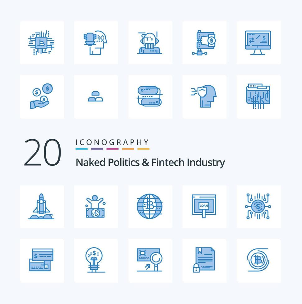 20 Naked Politics And Fintech Industry Blue Color icon Pack like money internet rich credit cryptocurrency vector