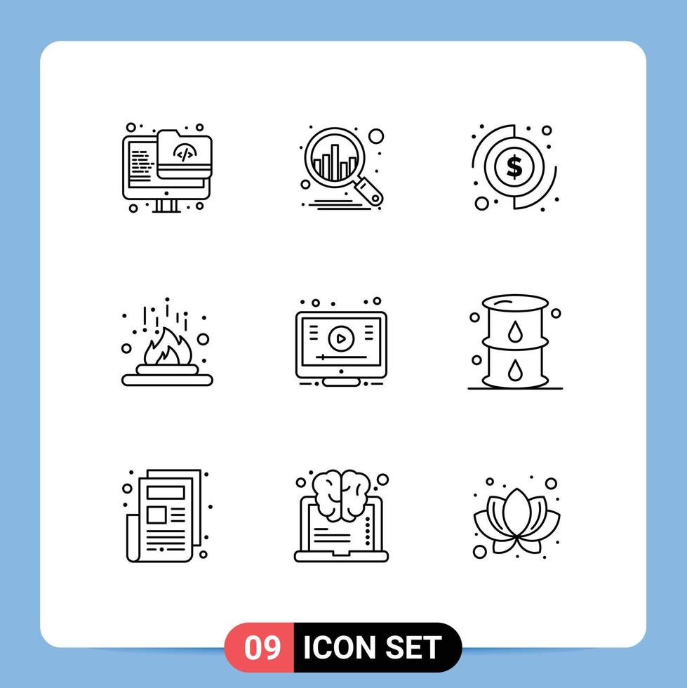 9 Creative Icons Modern Signs and Symbols of online science coins laboratory fire Editable Vector Design Elements