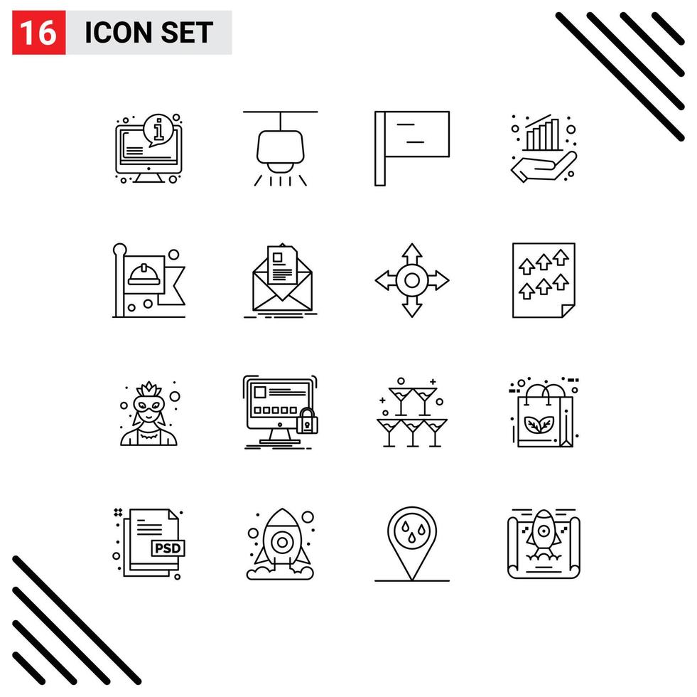 Outline Pack of 16 Universal Symbols of mail labor sport flag hand Editable Vector Design Elements