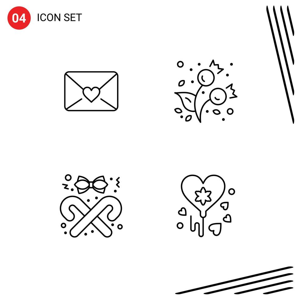 4 Universal Line Signs Symbols of mail candy autumn cold stick Editable Vector Design Elements