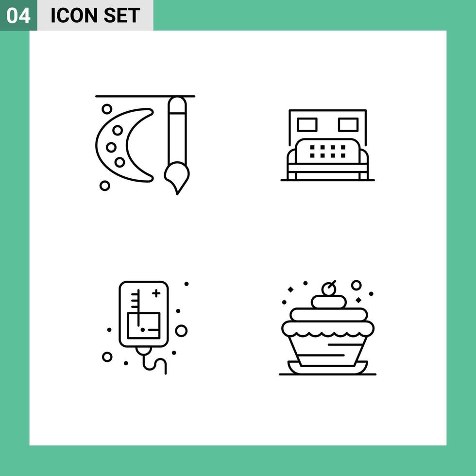 Set of 4 Vector Filledline Flat Colors on Grid for art drip painting brush bed iv Editable Vector Design Elements