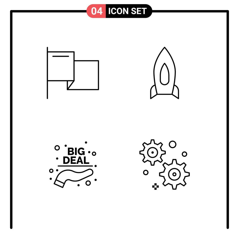 Set of 4 Vector Filledline Flat Colors on Grid for country buy rocket startup sale Editable Vector Design Elements