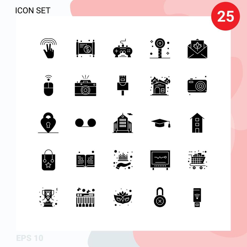 Solid Glyph Pack of 25 Universal Symbols of card party game lollipop play station Editable Vector Design Elements