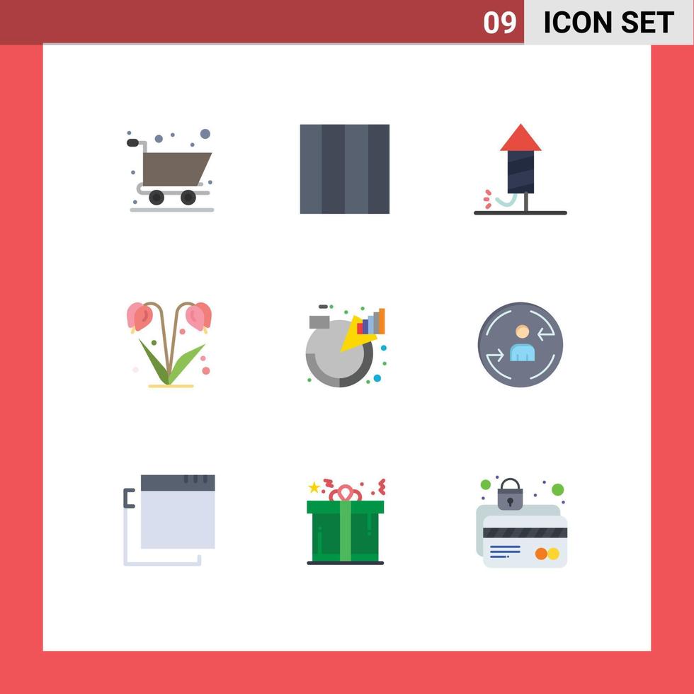 Mobile Interface Flat Color Set of 9 Pictograms of product descriptions holiday analytic spring Editable Vector Design Elements