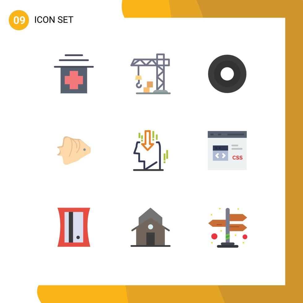 Group of 9 Flat Colors Signs and Symbols for opinion head line banner ocean Editable Vector Design Elements