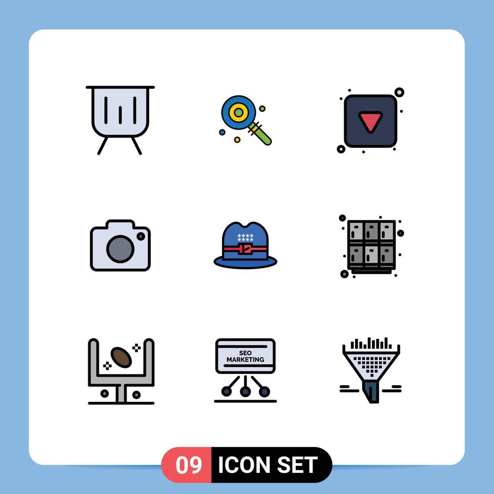 Modern Set of 9 Filledline Flat Colors Pictograph of hat picture sweet image full Editable Vector Design Elements