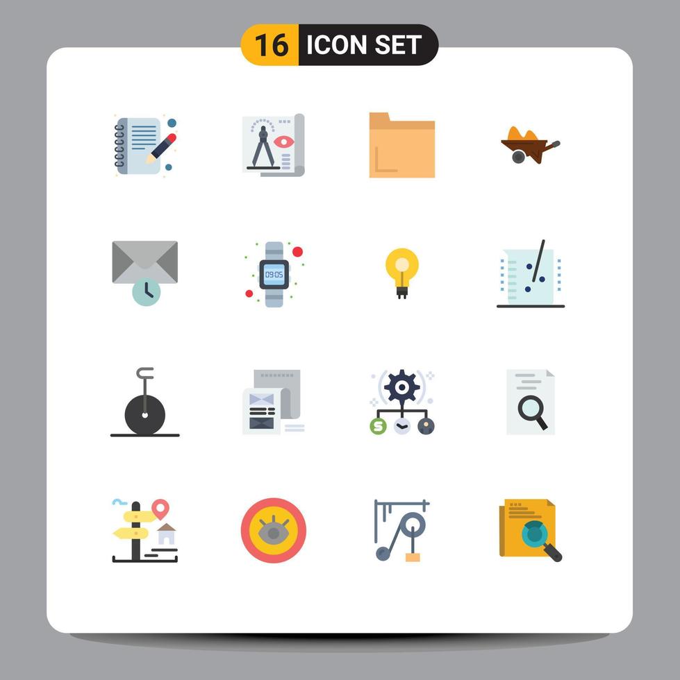 16 Universal Flat Color Signs Symbols of book folder design paper wheelbarrow Editable Pack of Creative Vector Design Elements