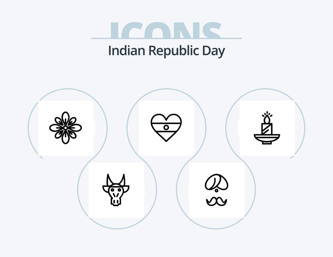 Indian Republic Day Line Icon Pack 5 Icon Design. indian. animals. christmas. adornment. light vector