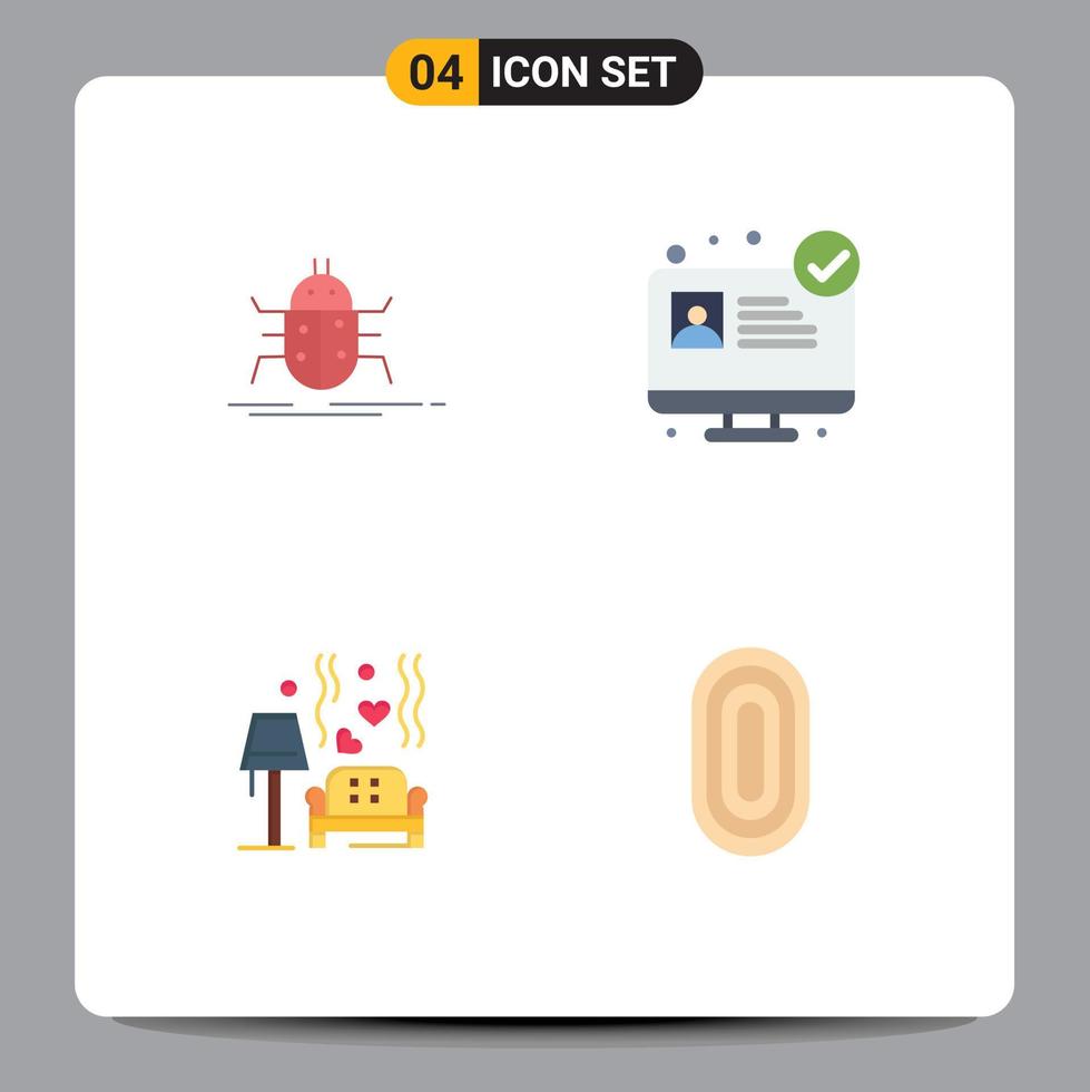 Flat Icon Pack of 4 Universal Symbols of bug sofa testing medical app heart Editable Vector Design Elements