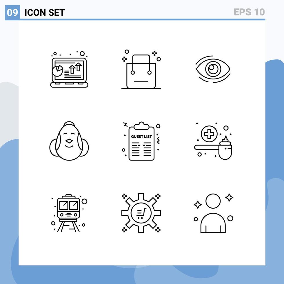 User Interface Pack of 9 Basic Outlines of egg see shop search look Editable Vector Design Elements