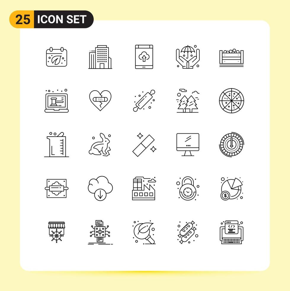 Set of 25 Vector Lines on Grid for box bangladesh cloud safe hands Editable Vector Design Elements