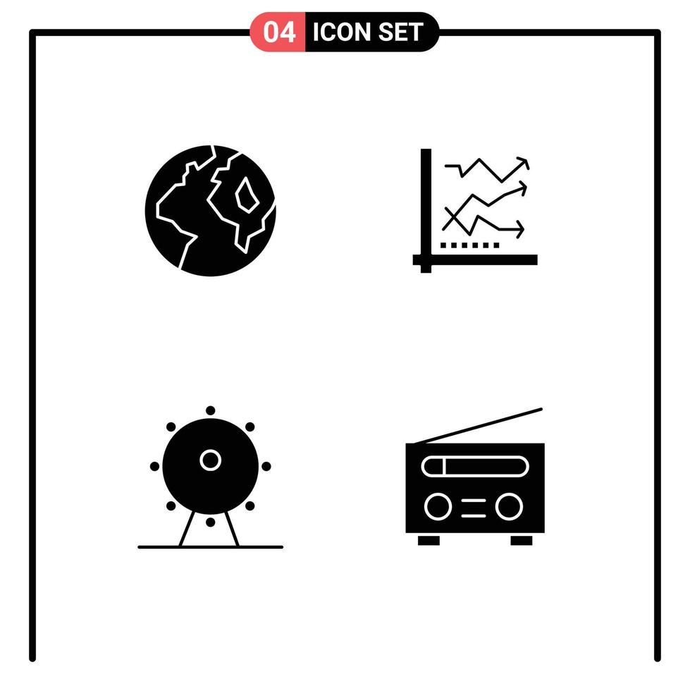 4 Thematic Vector Solid Glyphs and Editable Symbols of earth holiday graph analytics park Editable Vector Design Elements