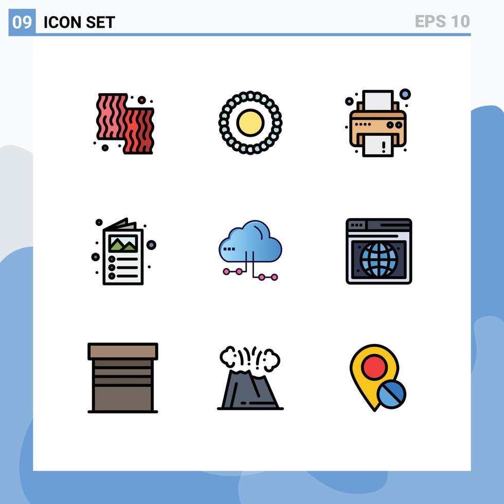 9 User Interface Filledline Flat Color Pack of modern Signs and Symbols of computing cloud device catalogue brochure Editable Vector Design Elements