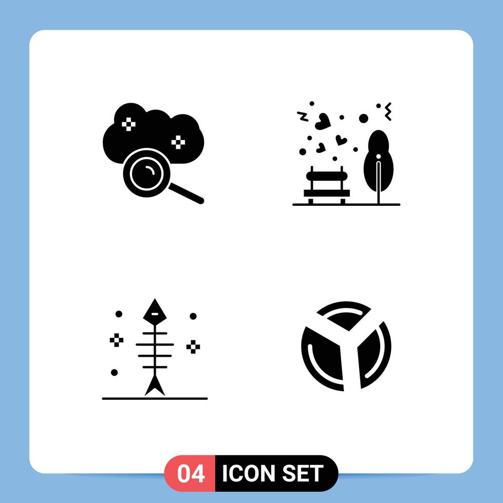 4 Solid Glyph concept for Websites Mobile and Apps cloud computing bone cloud search love halloween Editable Vector Design Elements