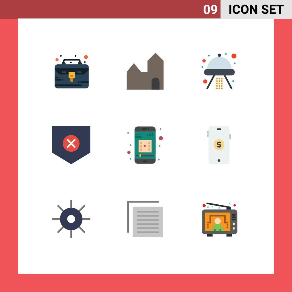 Modern Set of 9 Flat Colors and symbols such as mobile media x craft shield protect Editable Vector Design Elements