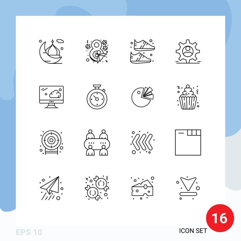 Editable Vector Line Pack of 16 Simple Outlines of cloud security ribbon data sportive Editable Vector Design Elements