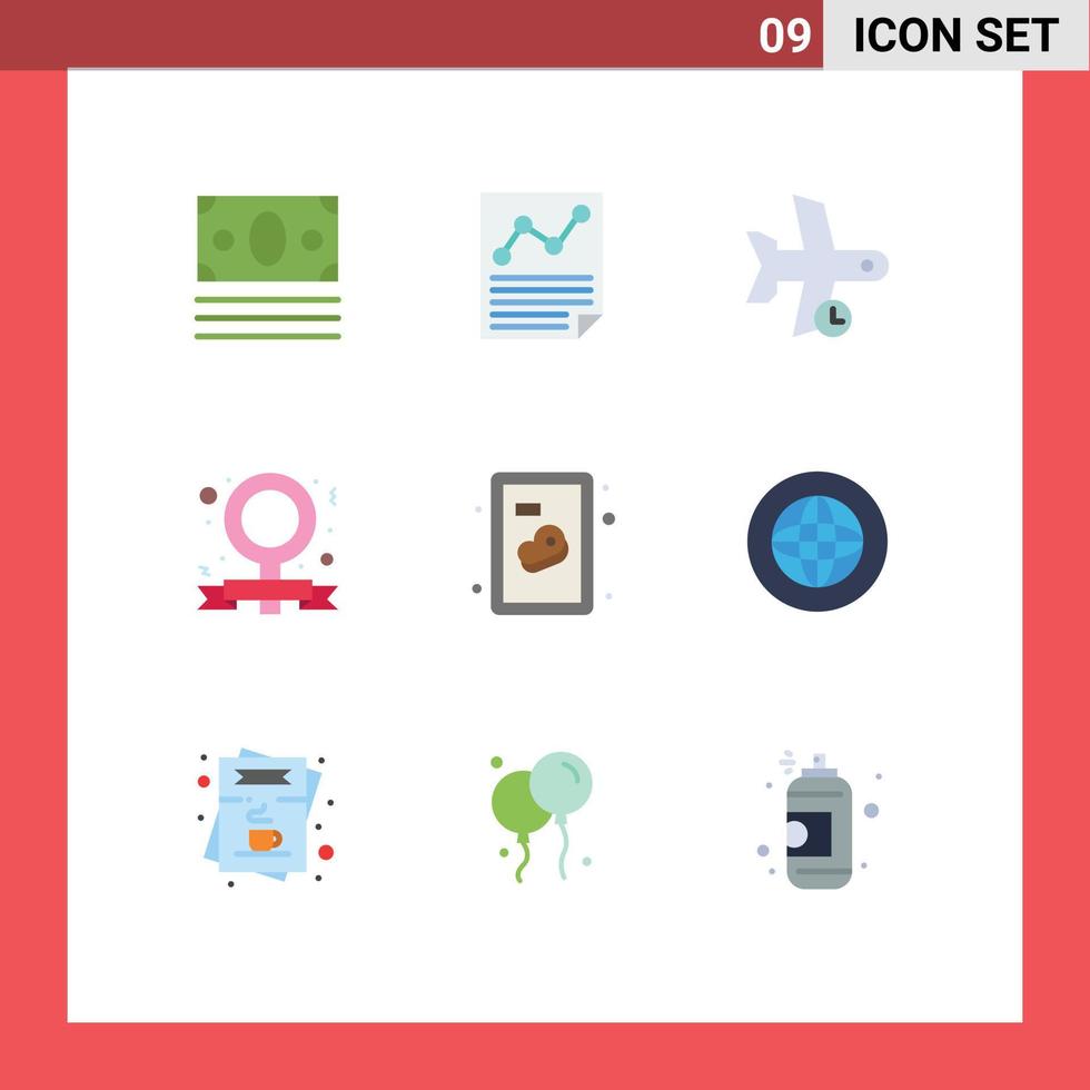 Editable Vector Line Pack of 9 Simple Flat Colors of feminist campaign report banner transport Editable Vector Design Elements