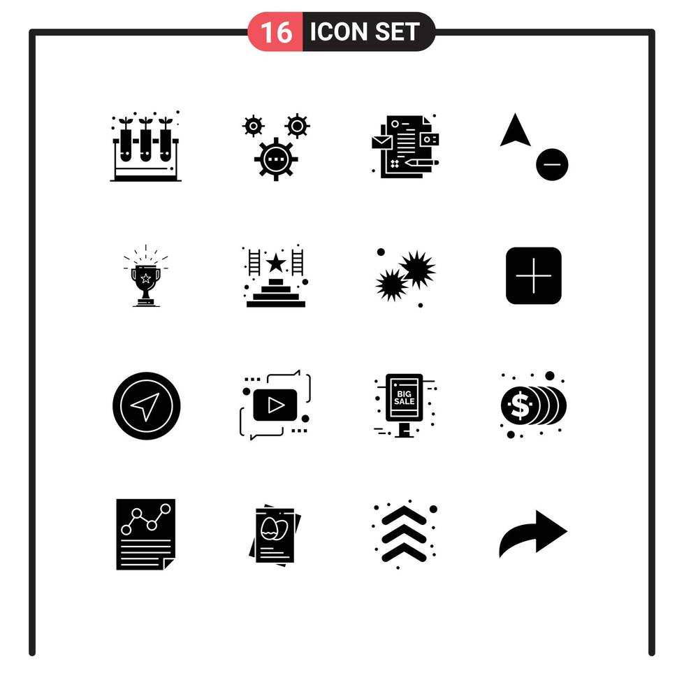 Solid Glyph Pack of 16 Universal Symbols of award trophy programing cursor minus Editable Vector Design Elements