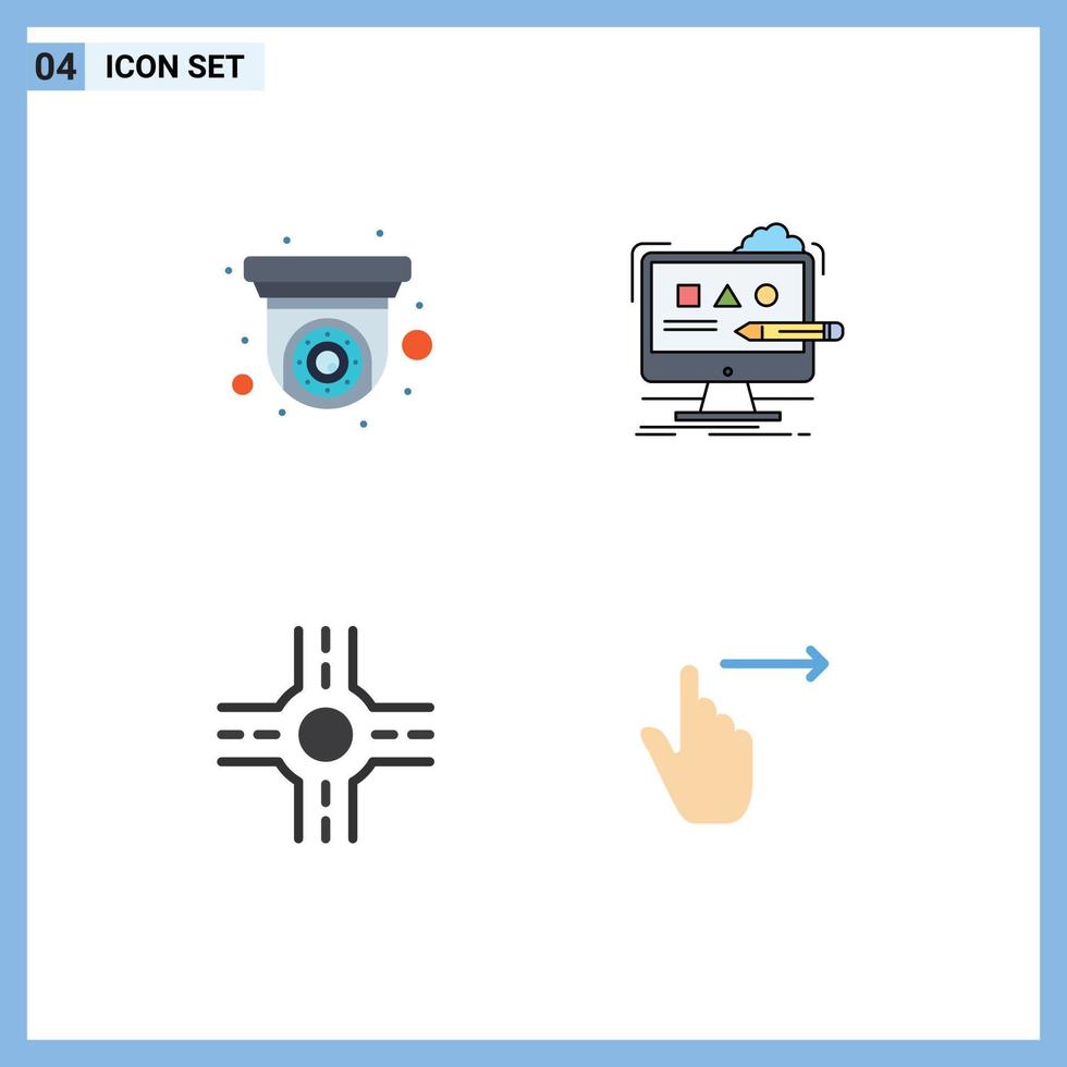 Editable Vector Line Pack of 4 Simple Flat Icons of camera crossroad security camera design gestures Editable Vector Design Elements