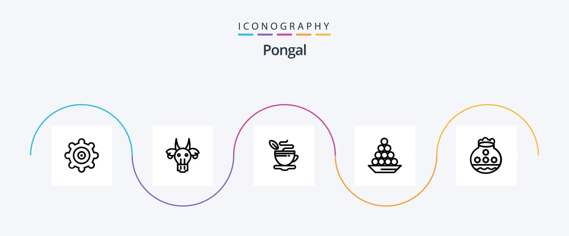 Pongal Line 5 Icon Pack Including treat. laddu. cup. indian. delicacy vector