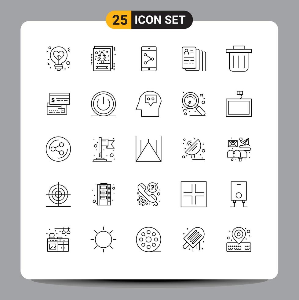 Set of 25 Modern UI Icons Symbols Signs for direct payment search xmas job document Editable Vector Design Elements