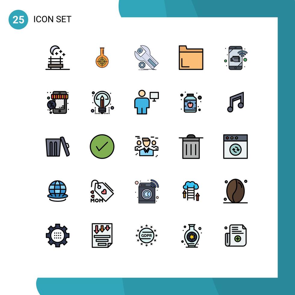 25 User Interface Filled line Flat Color Pack of modern Signs and Symbols of monitoring cctv app multimedia file Editable Vector Design Elements