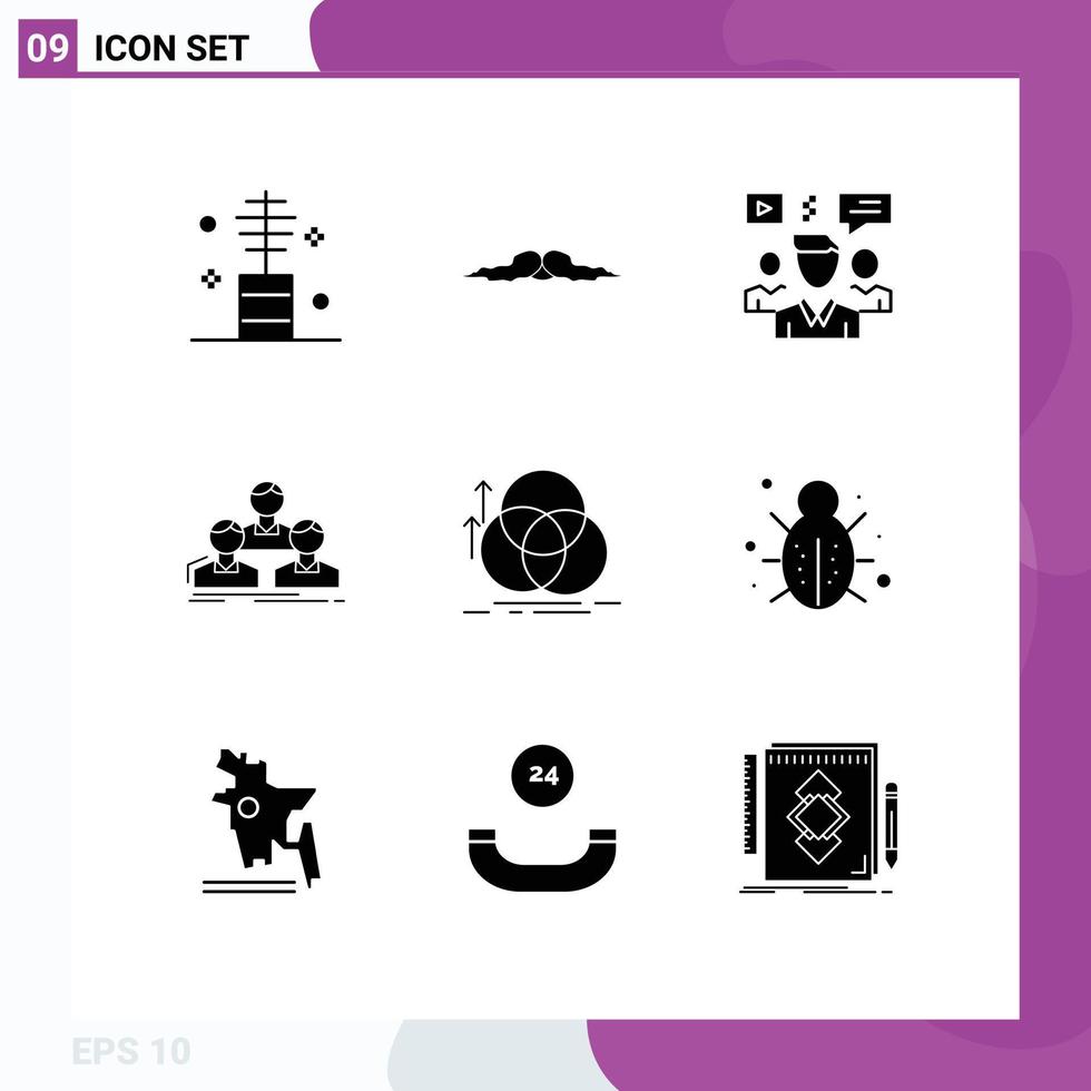 Set of 9 Vector Solid Glyphs on Grid for group company male group chat Editable Vector Design Elements