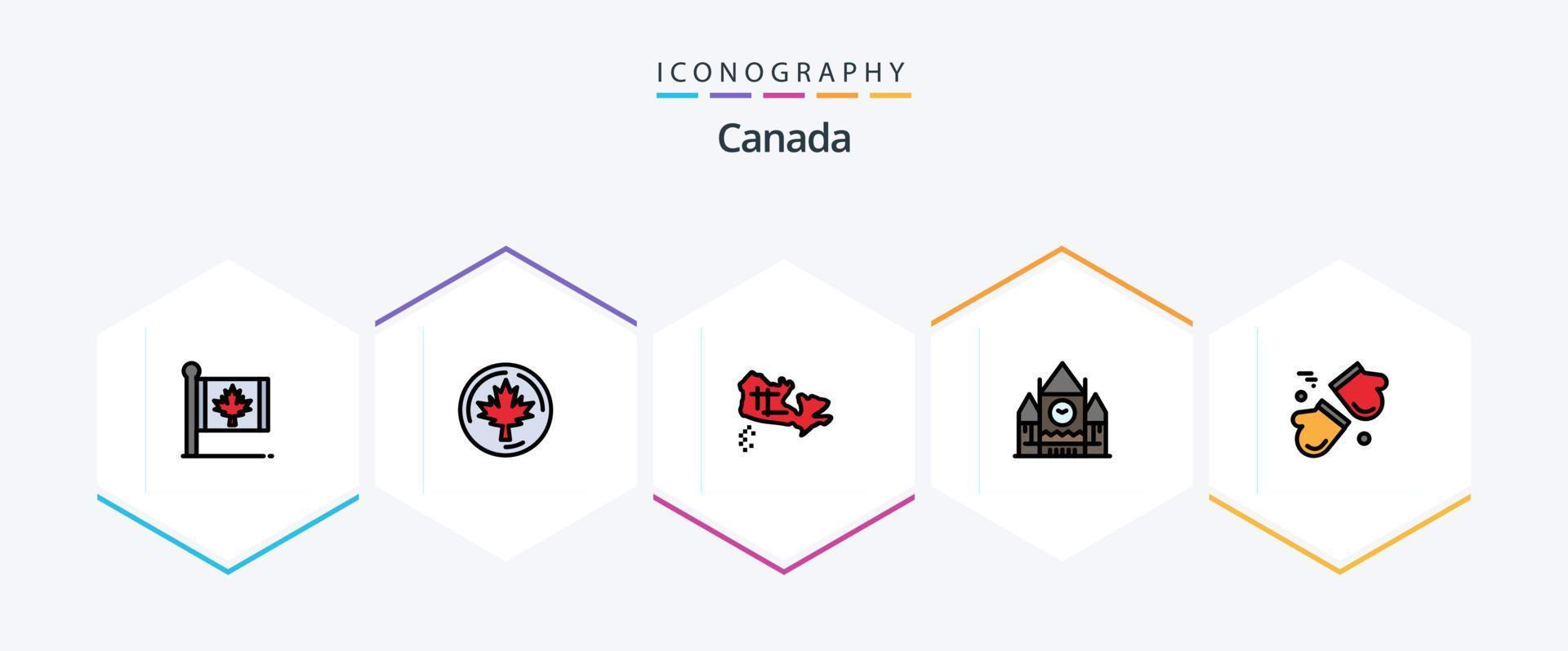 Canadá 25 paquete de iconos de línea completa que incluye el Ártico. punto de referencia. arce. gobierno. Canadá vector