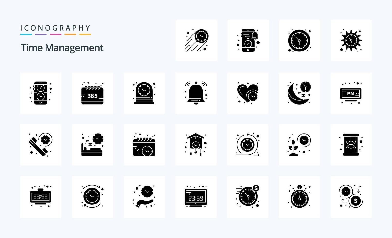 25 Time Management Solid Glyph icon pack vector