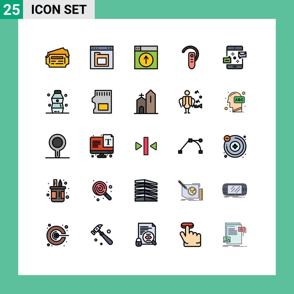 Modern Set of 25 Filled line Flat Colors Pictograph of headset ear upload bluetooth application Editable Vector Design Elements