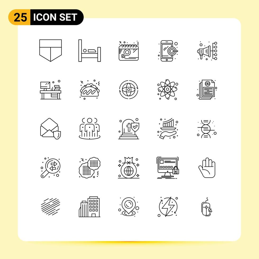 Universal Icon Symbols Group of 25 Modern Lines of table digital plan automation digital marketing Editable Vector Design Elements