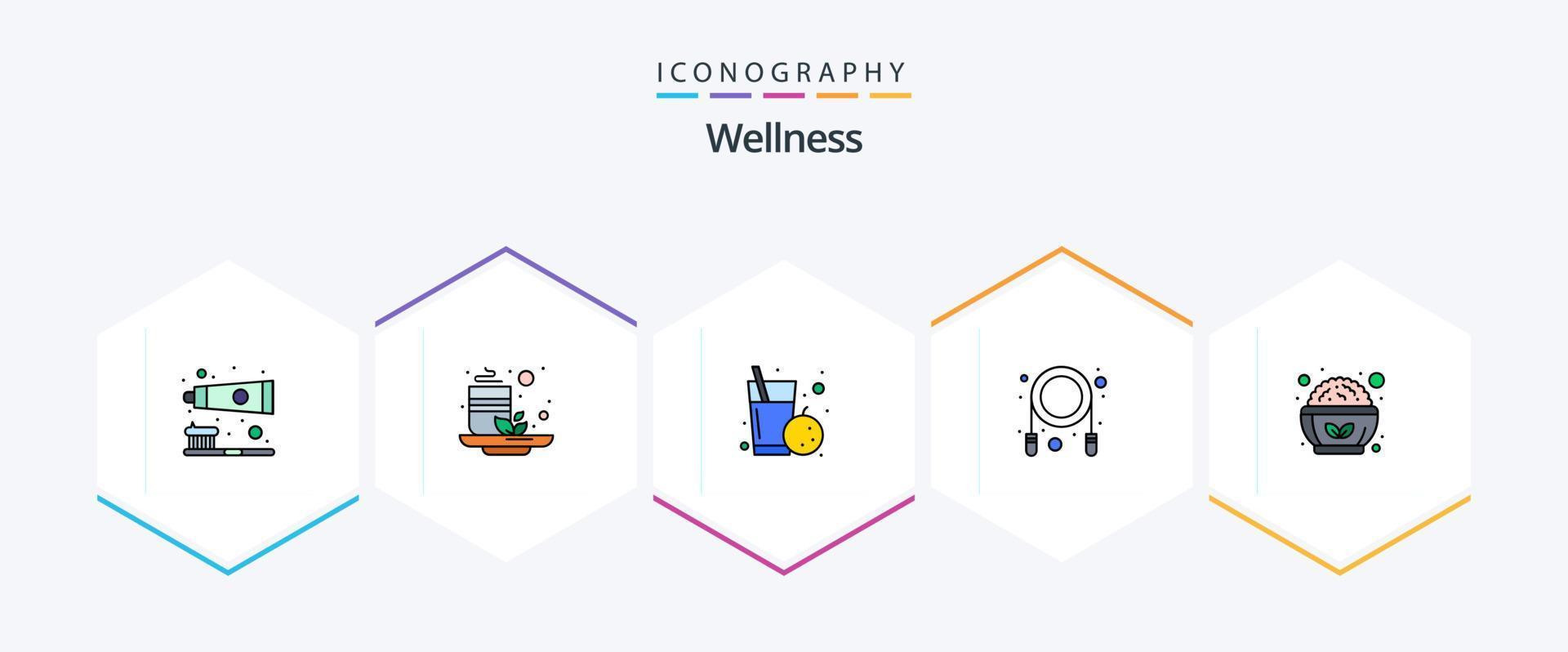 Wellness 25 FilledLine icon pack including salad. food. fruit. skipping. jump vector